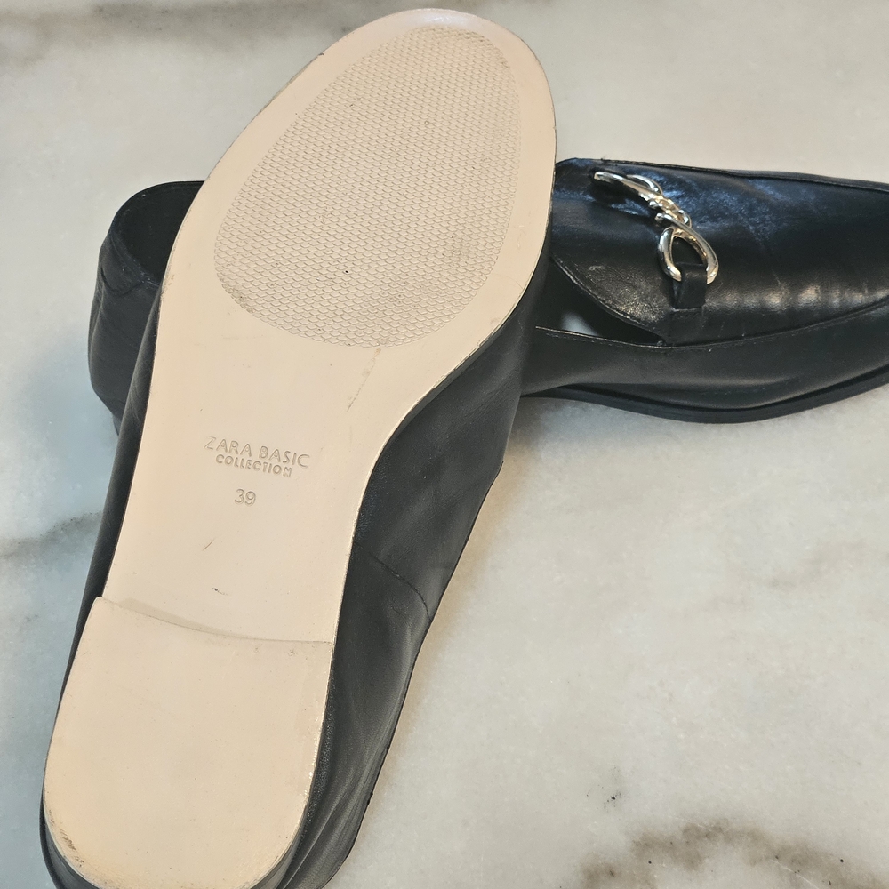 Zara Black Leather Loafers with Gold Accent - Picture 3 of 7